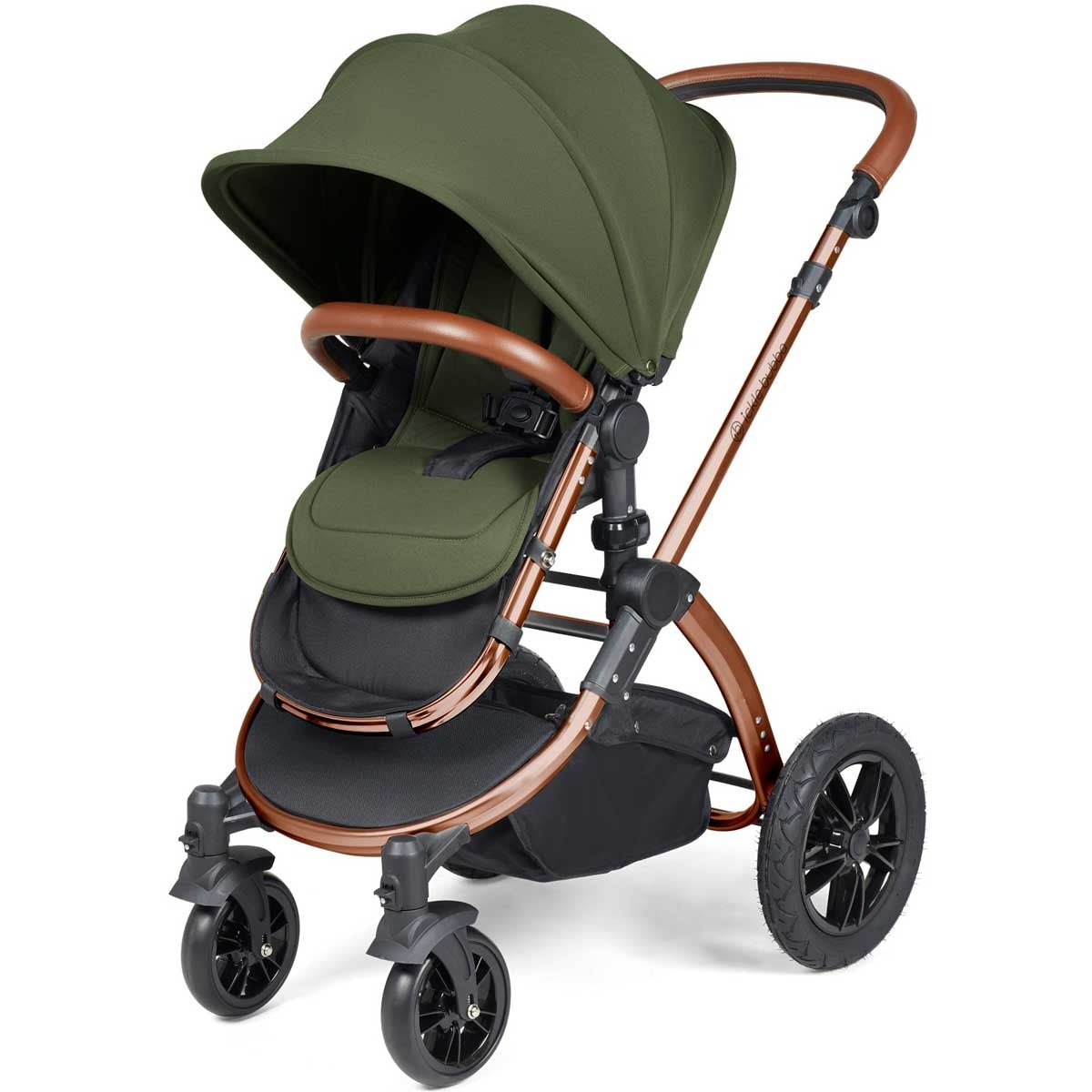 Ickle Bubba Stomp Luxe All-in-One Premium i-Size Travel System with ISOFIX Base, Bronze / Woodland / Tan