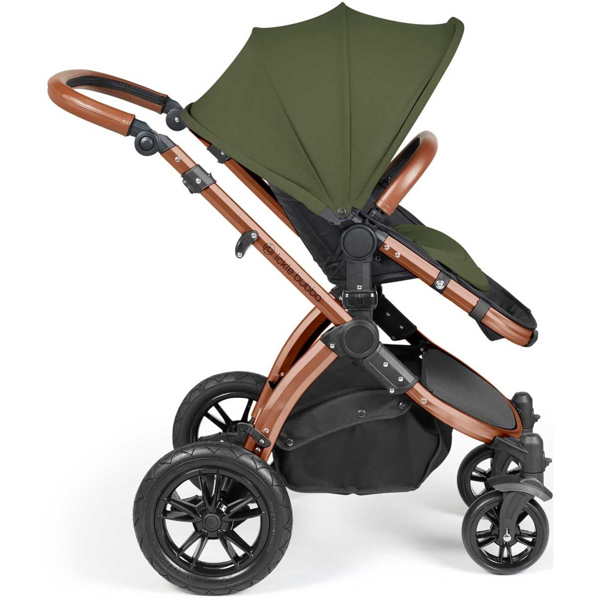 Ickle Bubba Stomp Luxe All-in-One Premium i-Size Travel System with ISOFIX Base, Bronze / Woodland / Tan