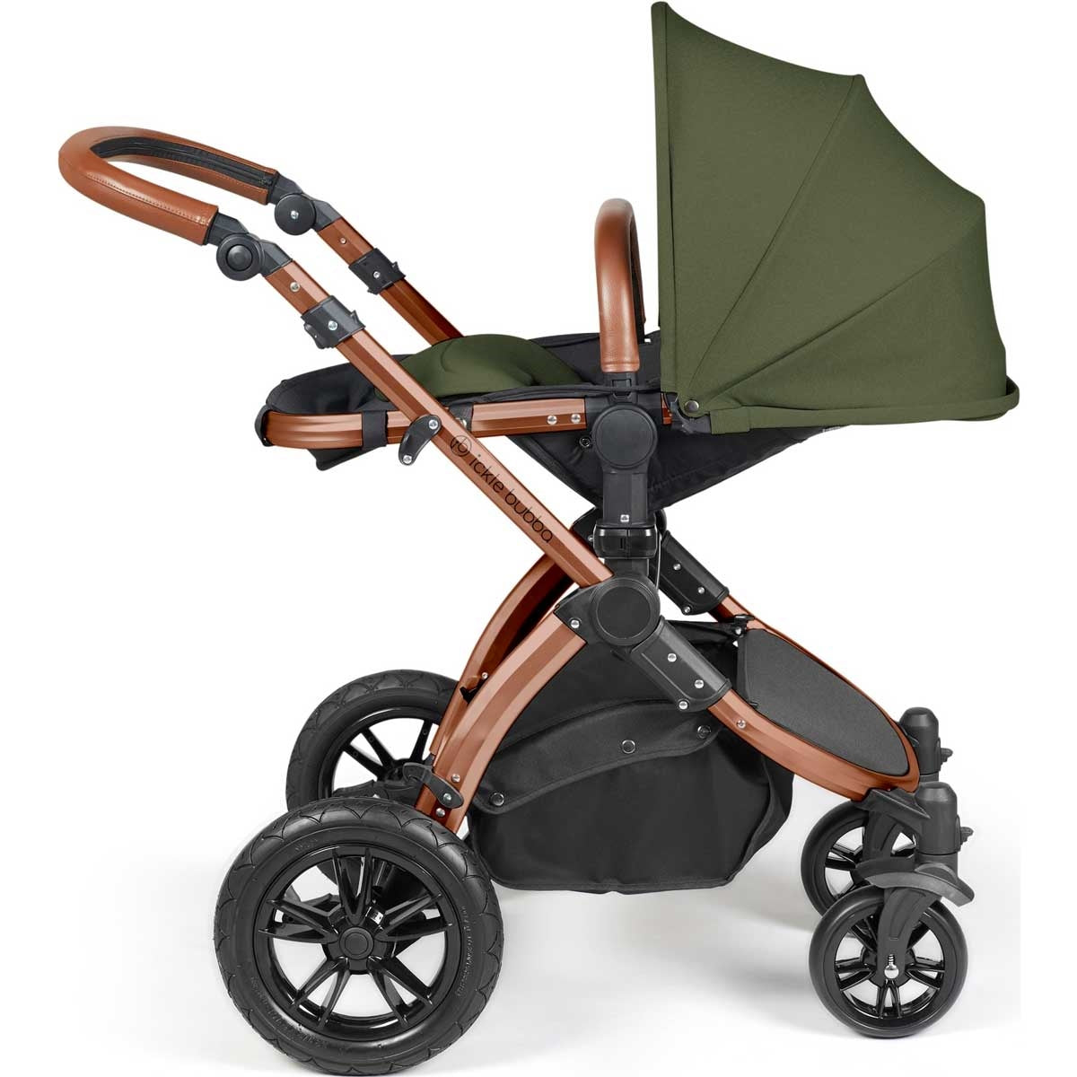 Ickle Bubba Stomp Luxe All-in-One Premium i-Size Travel System with ISOFIX Base, Bronze / Woodland / Tan
