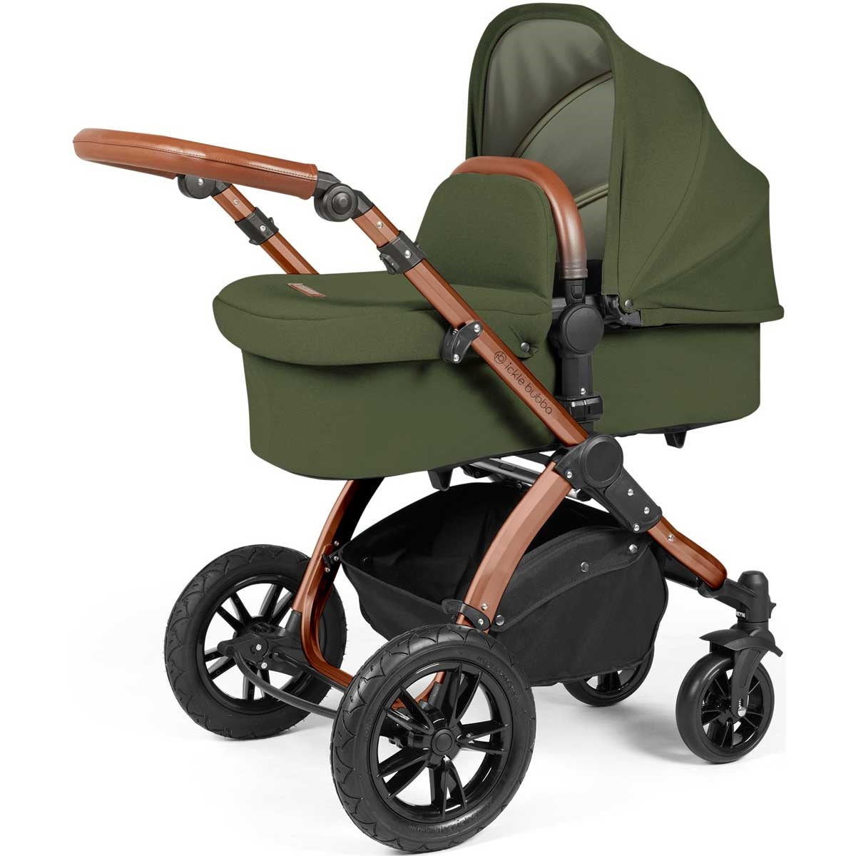 Ickle Bubba Stomp Luxe All-in-One Premium i-Size Travel System with ISOFIX Base, Bronze / Woodland / Tan
