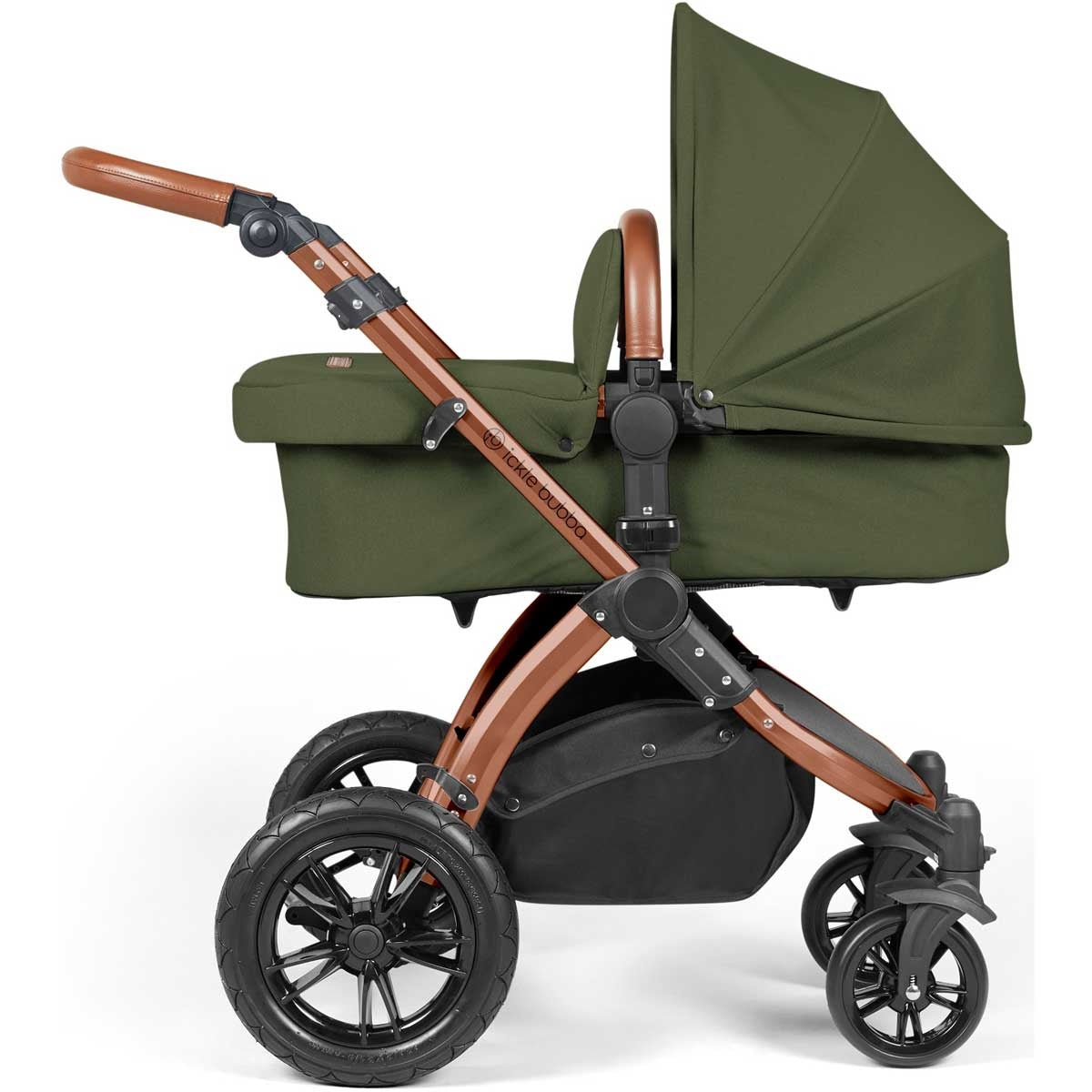 Ickle Bubba Stomp Luxe All-in-One Premium i-Size Travel System with ISOFIX Base, Bronze / Woodland / Tan