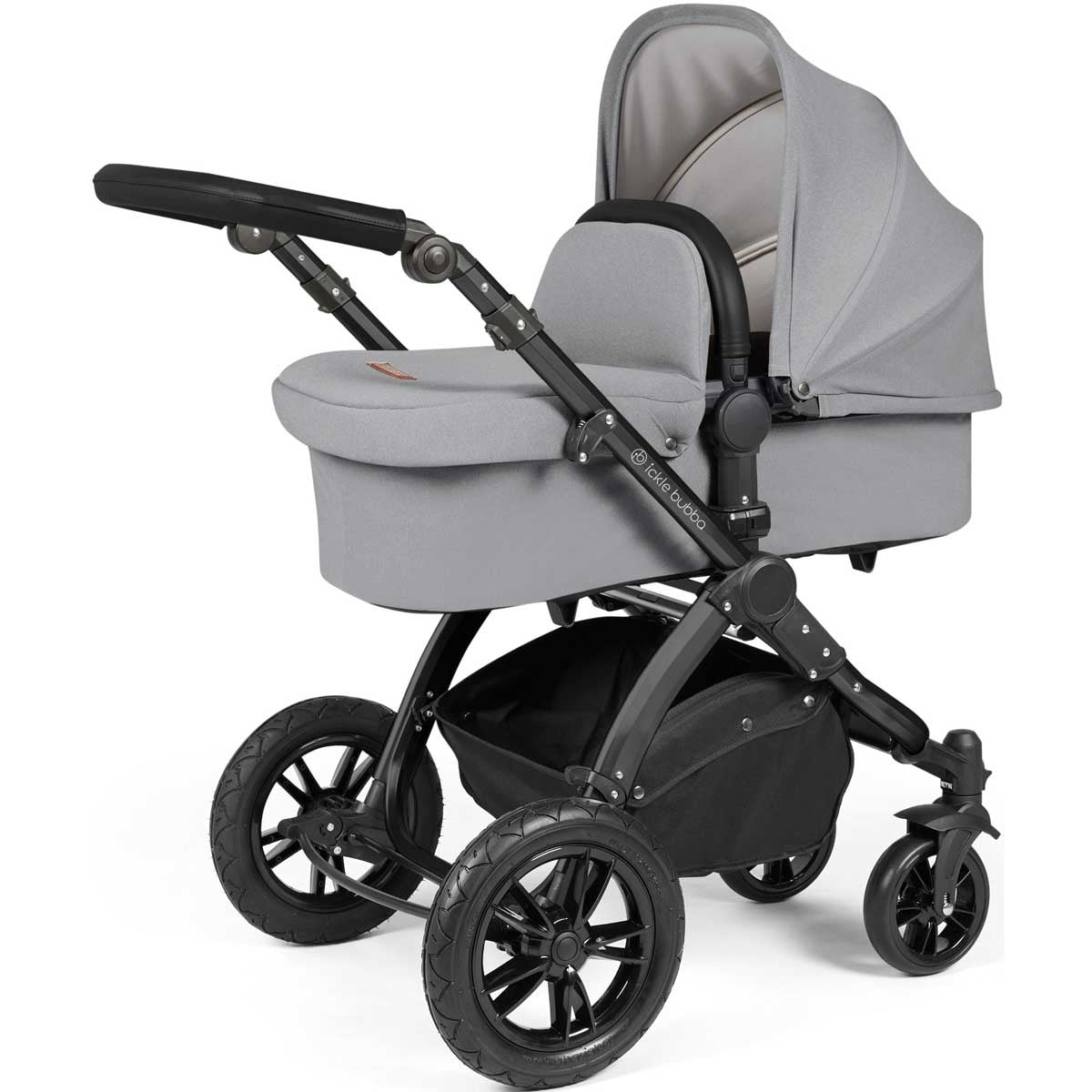 Ickle Bubba Stomp Luxe All-in-One Premium i-Size Travel System with ISOFIX Base, Black / Pearl Grey / Black