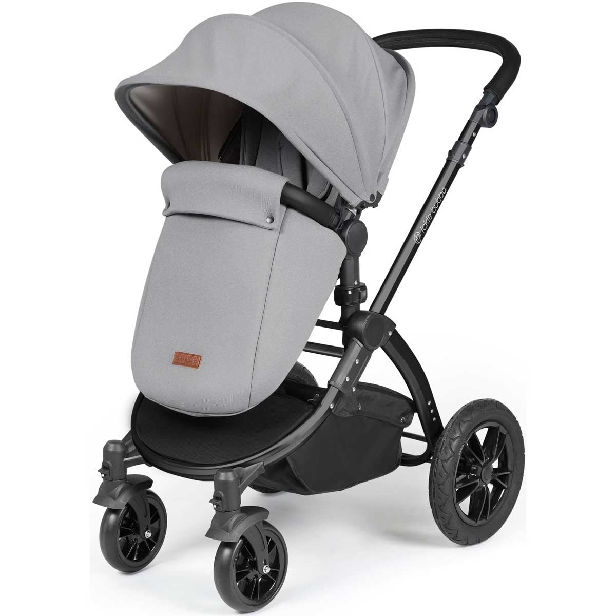 Ickle Bubba Stomp Luxe All-in-One Premium i-Size Travel System with ISOFIX Base, Black / Pearl Grey / Black