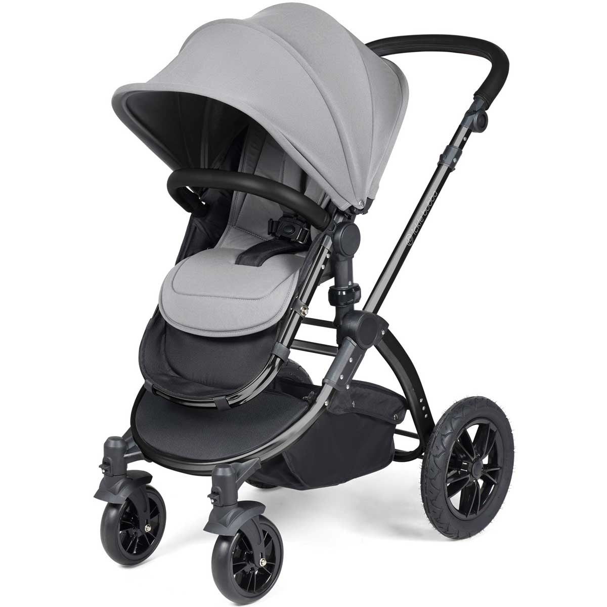 Ickle Bubba Stomp Luxe All-in-One Premium i-Size Travel System with ISOFIX Base, Black / Pearl Grey / Black