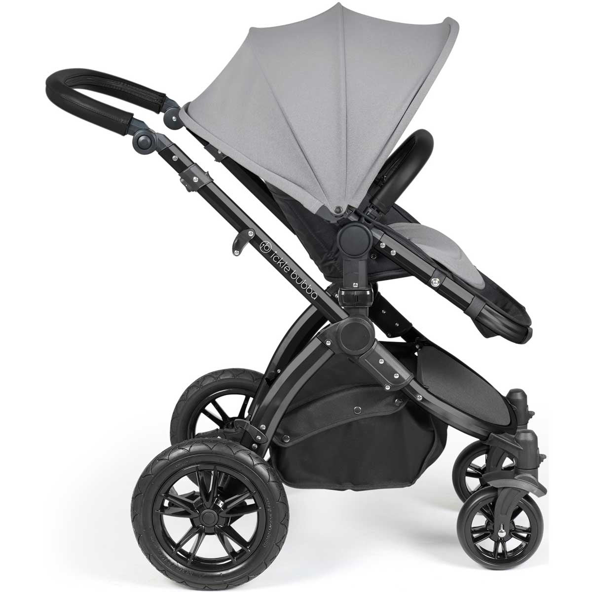 Ickle Bubba Stomp Luxe All-in-One Premium i-Size Travel System with ISOFIX Base, Black / Pearl Grey / Black