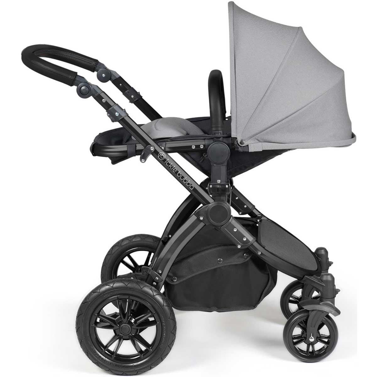 Ickle Bubba Stomp Luxe All-in-One Premium i-Size Travel System with ISOFIX Base, Black / Pearl Grey / Black