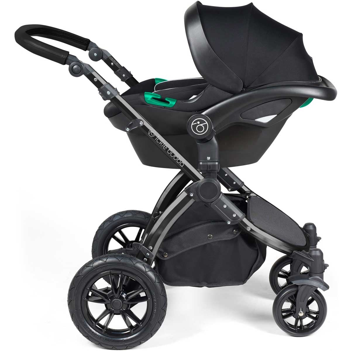 Ickle Bubba Stomp Luxe All-in-One Premium i-Size Travel System with ISOFIX Base, Black / Pearl Grey / Black