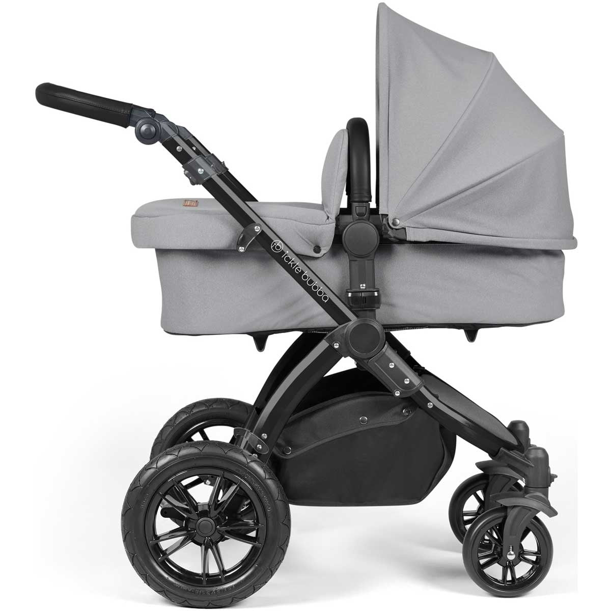 Ickle Bubba Stomp Luxe All-in-One Premium i-Size Travel System with ISOFIX Base, Black / Pearl Grey / Black