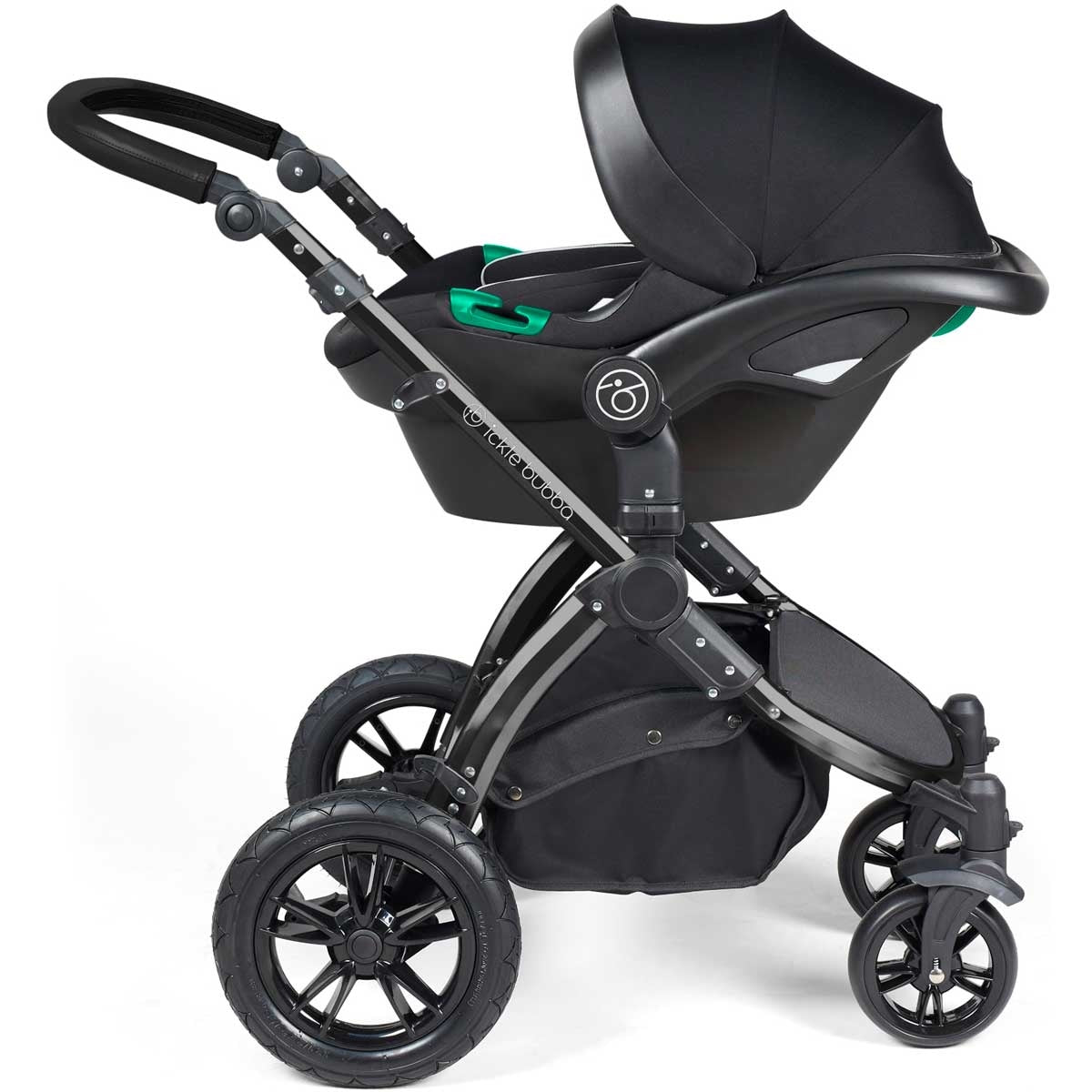 Ickle Bubba Stomp Luxe All-in-One Premium i-Size Travel System with ISOFIX Base, Black / Desert / Black