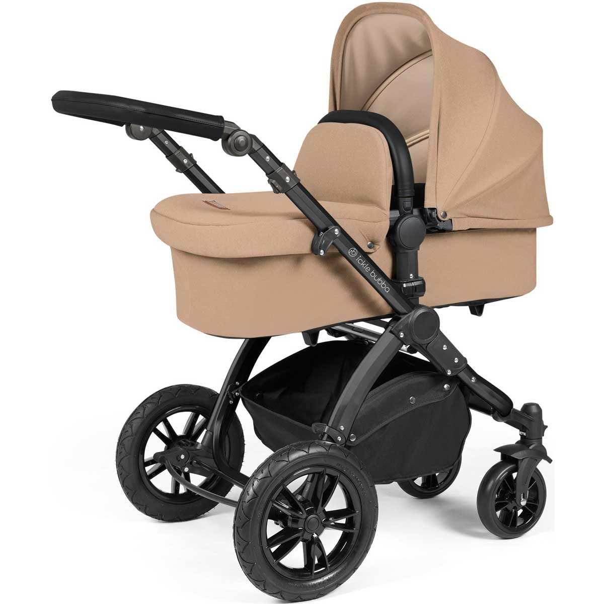 Ickle Bubba Stomp Luxe All-in-One Premium i-Size Travel System with ISOFIX Base, Black / Desert / Black