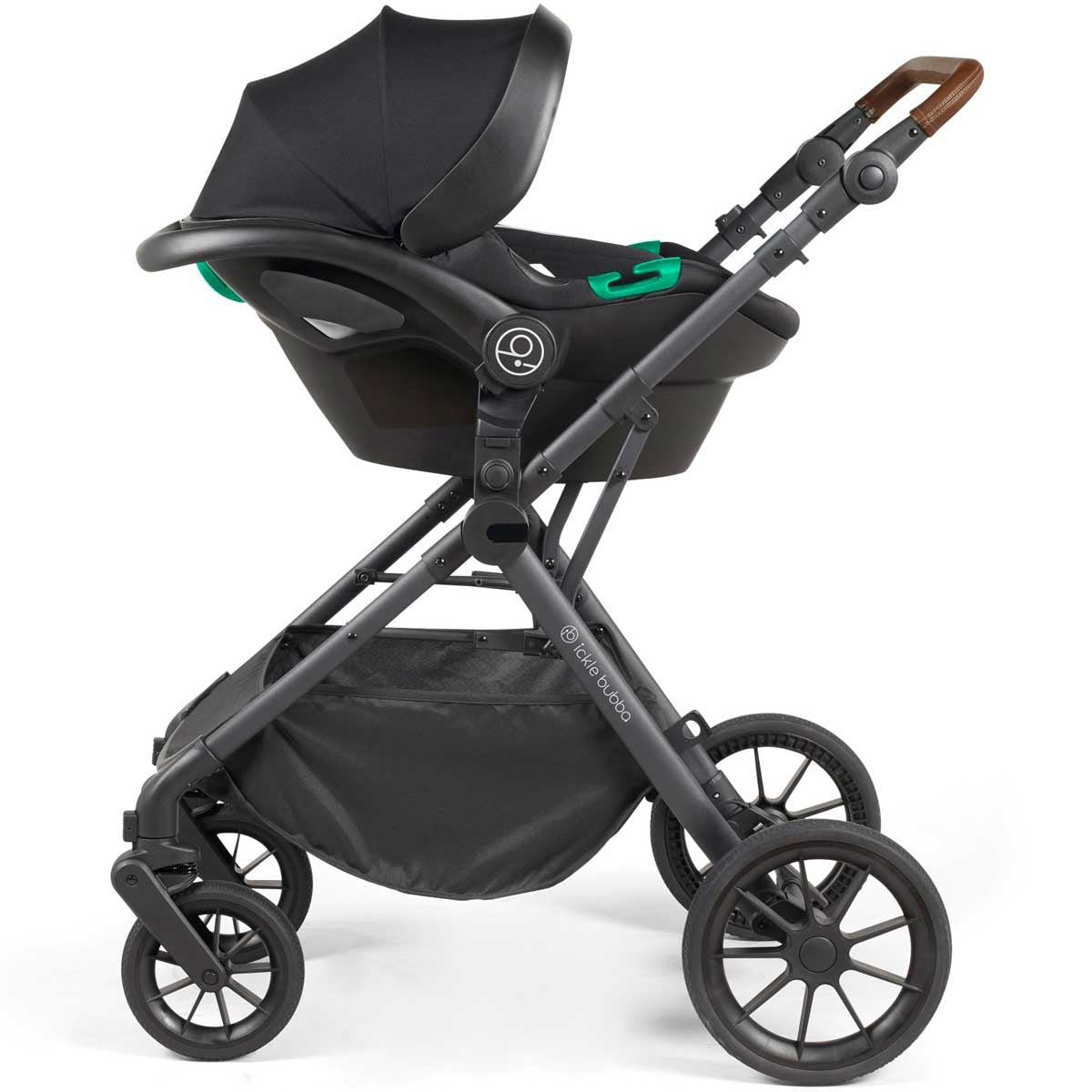 Ickle Bubba Cosmo All-in-One i-Size Travel System with ISOFIX Base, Black / Graphite Grey / Tan