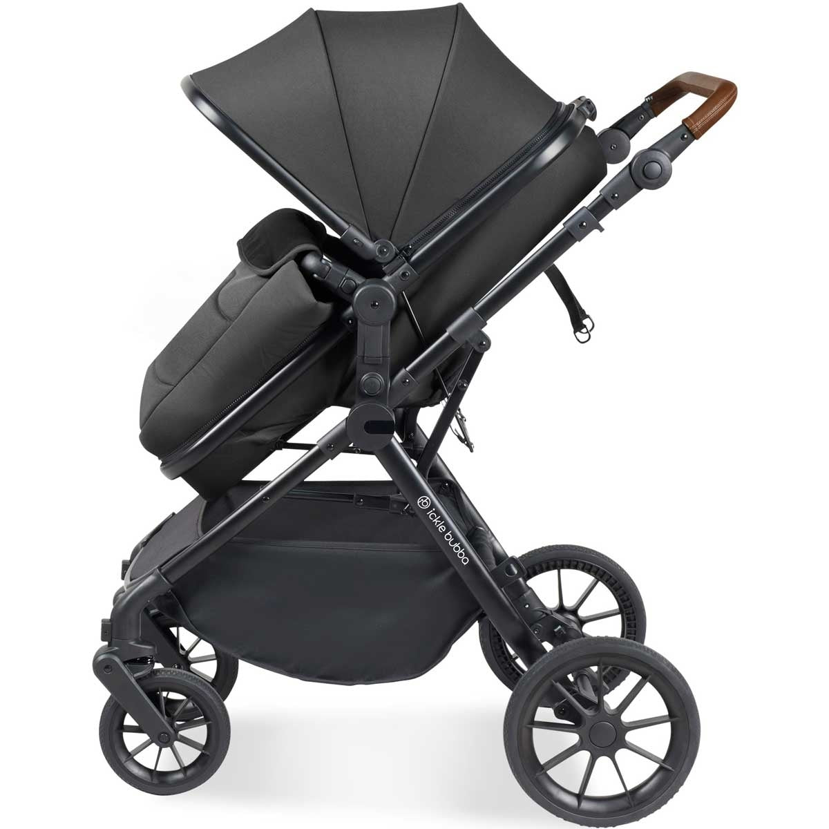 Ickle Bubba Cosmo All-in-One i-Size Travel System with ISOFIX Base, Black / Graphite Grey / Tan