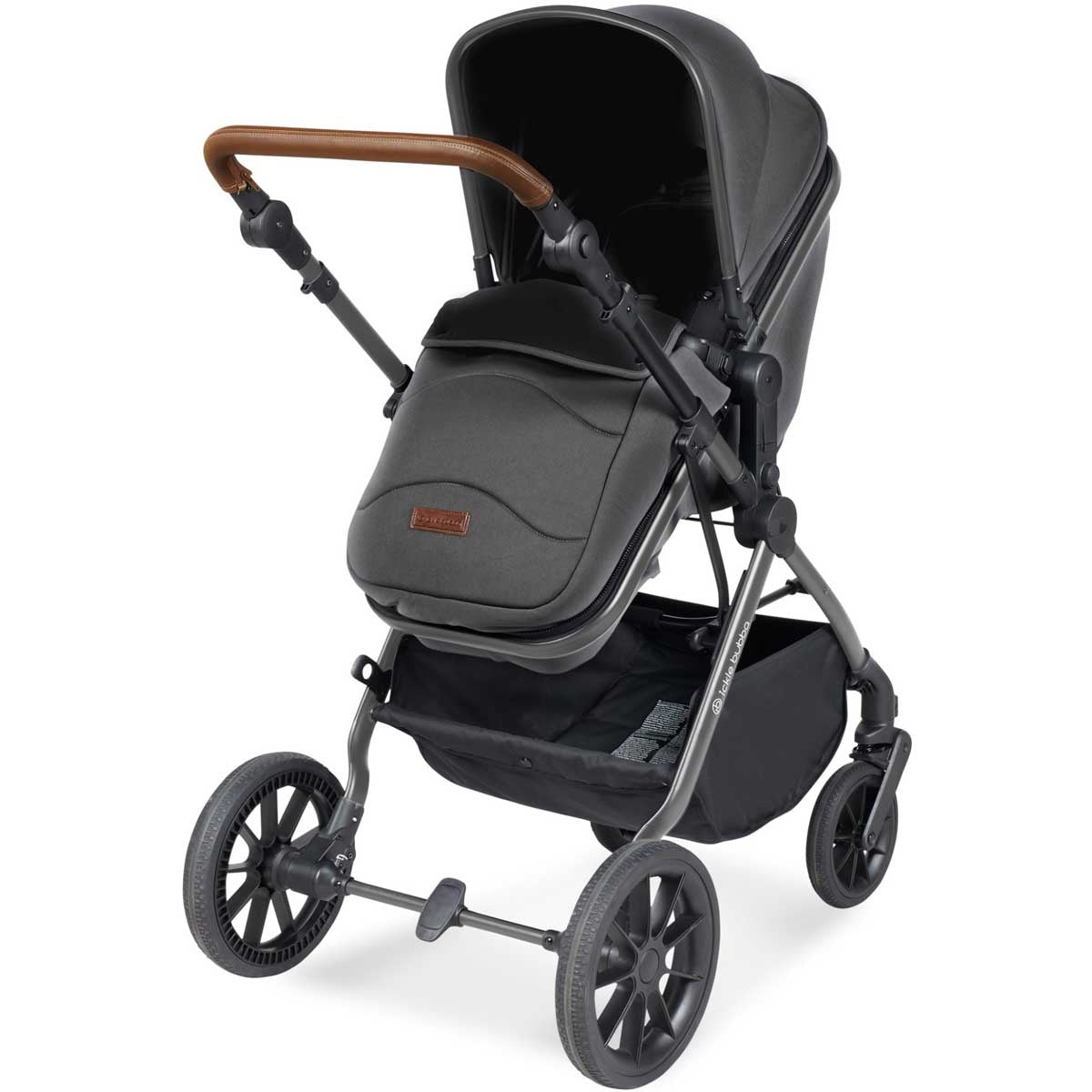 Ickle Bubba Cosmo All-in-One i-Size Travel System with ISOFIX Base, Black / Graphite Grey / Tan