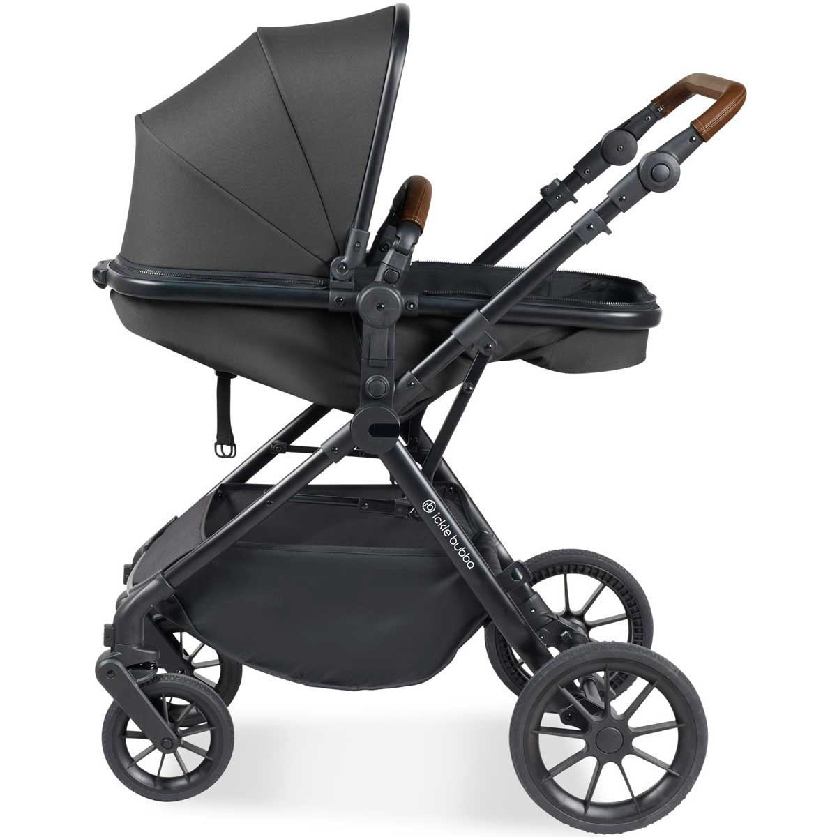 Ickle Bubba Cosmo All-in-One i-Size Travel System with ISOFIX Base, Black / Graphite Grey / Tan