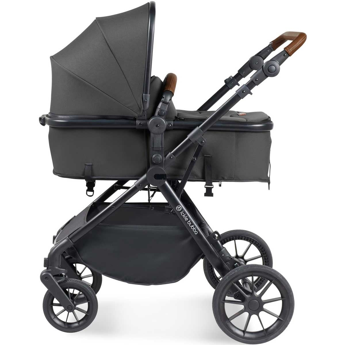 Ickle Bubba Cosmo All-in-One i-Size Travel System with ISOFIX Base, Black / Graphite Grey / Tan