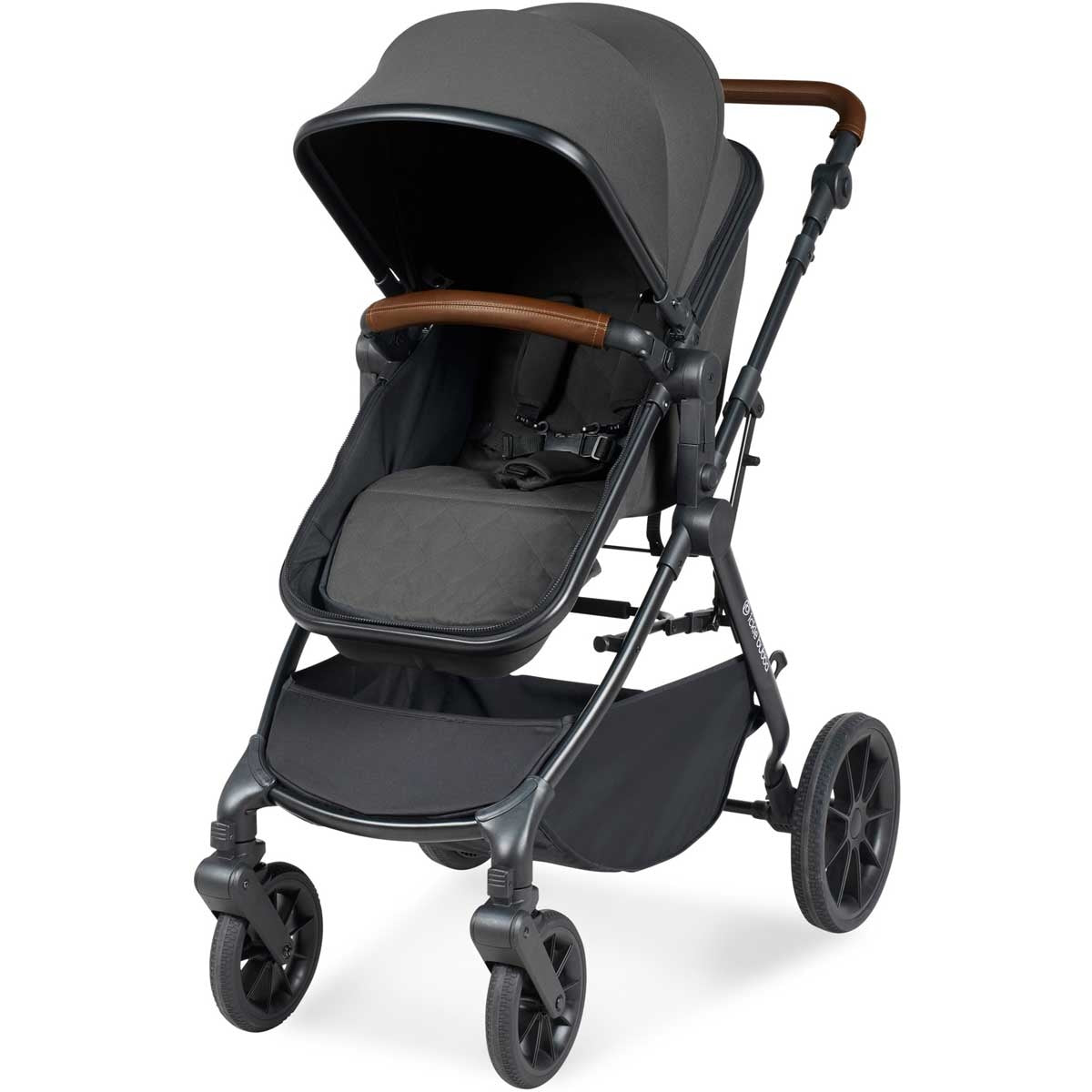 Ickle Bubba Cosmo All-in-One i-Size Travel System with ISOFIX Base, Black / Graphite Grey / Tan