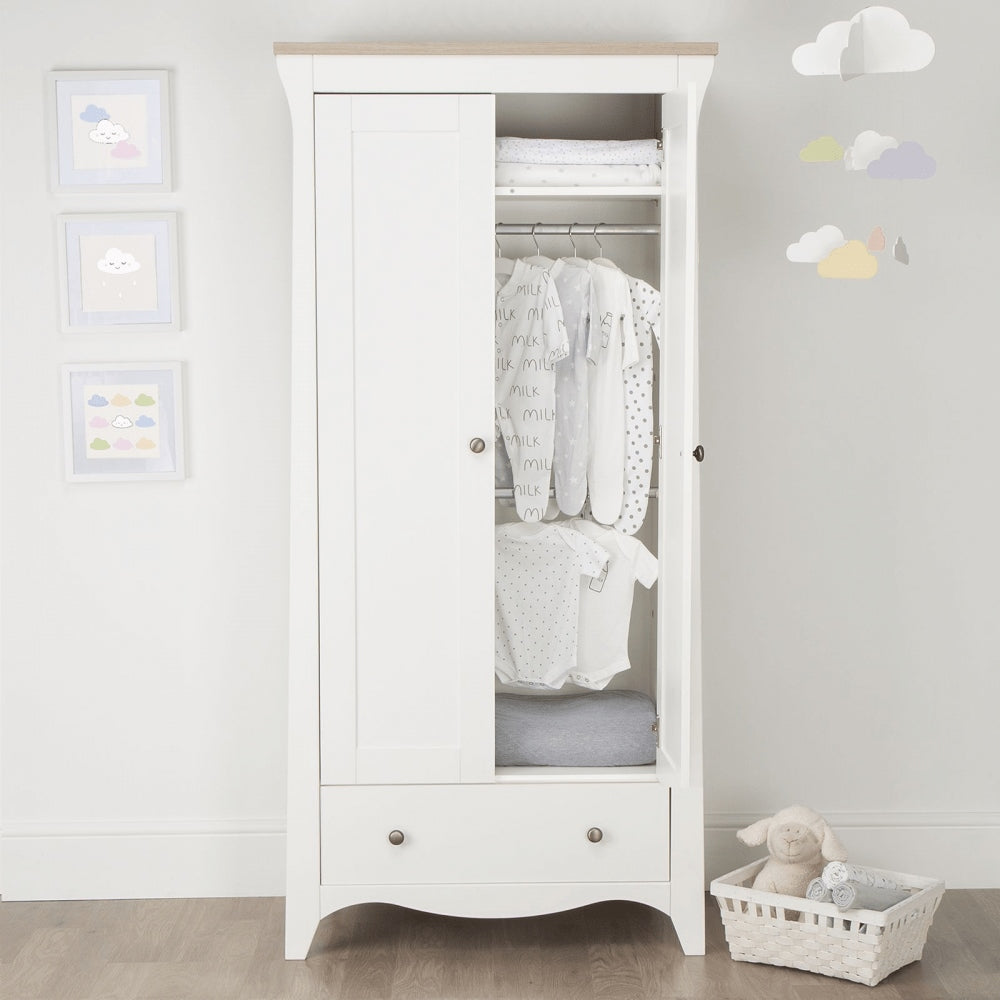 CuddleCo Clara 2 Door Double Wardrobe, White/Ash