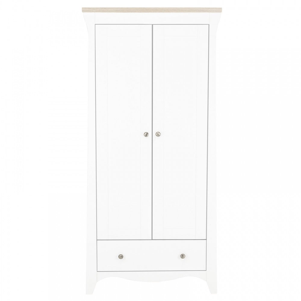 CuddleCo Clara 2 Door Double Wardrobe, White/Ash