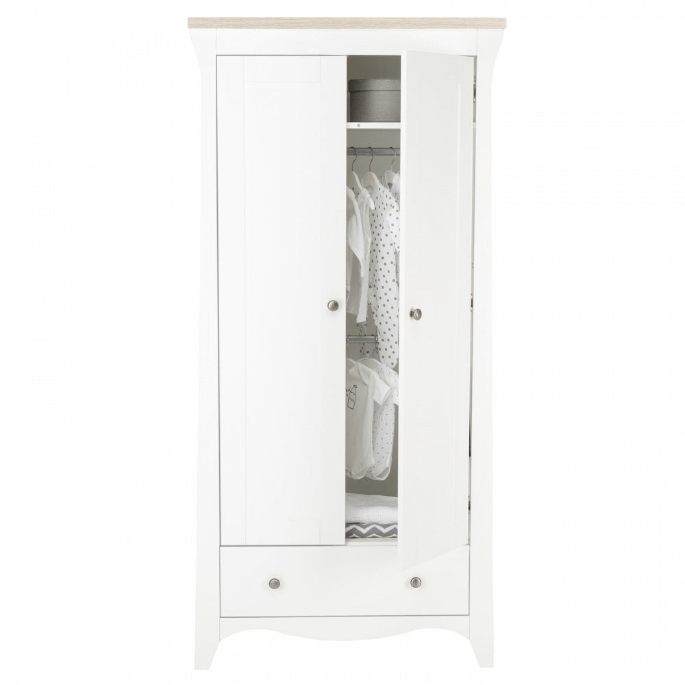CuddleCo Clara 2 Door Double Wardrobe, White/Ash