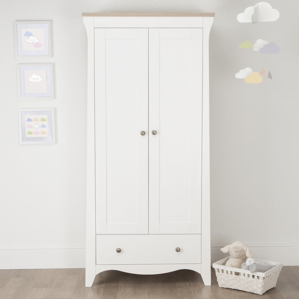 CuddleCo Clara 2 Door Double Wardrobe, White/Ash