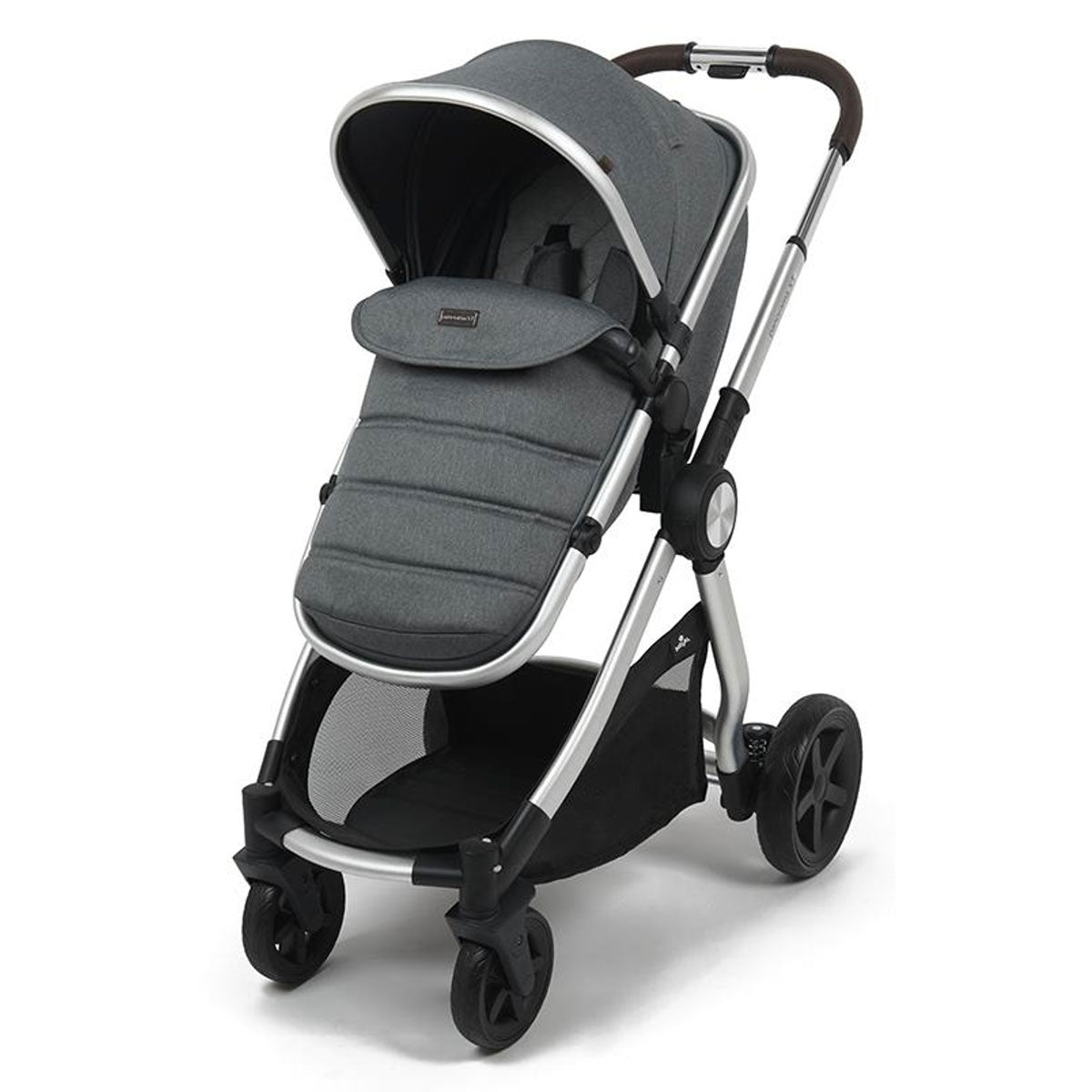 BabyLo Panorama XTi Premium Travel System & Starter Nursery Bundle including Isofix Base, Grey on Silver Chassis