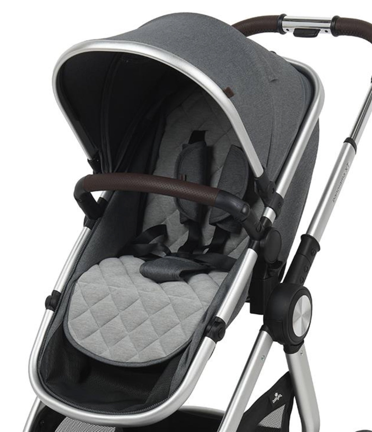 BabyLo Panorama XTi Premium Travel System & Starter Nursery Bundle including Isofix Base, Grey on Silver Chassis