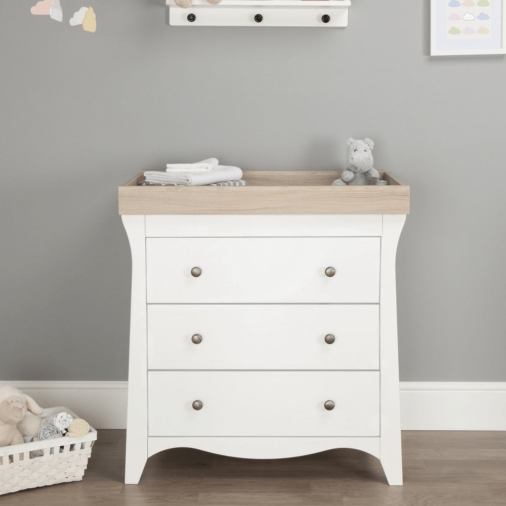 CuddleCo Clara 3 Piece Nursery Furniture Set (Cot Bed, Wardrobe & Dresser) - White & Ash