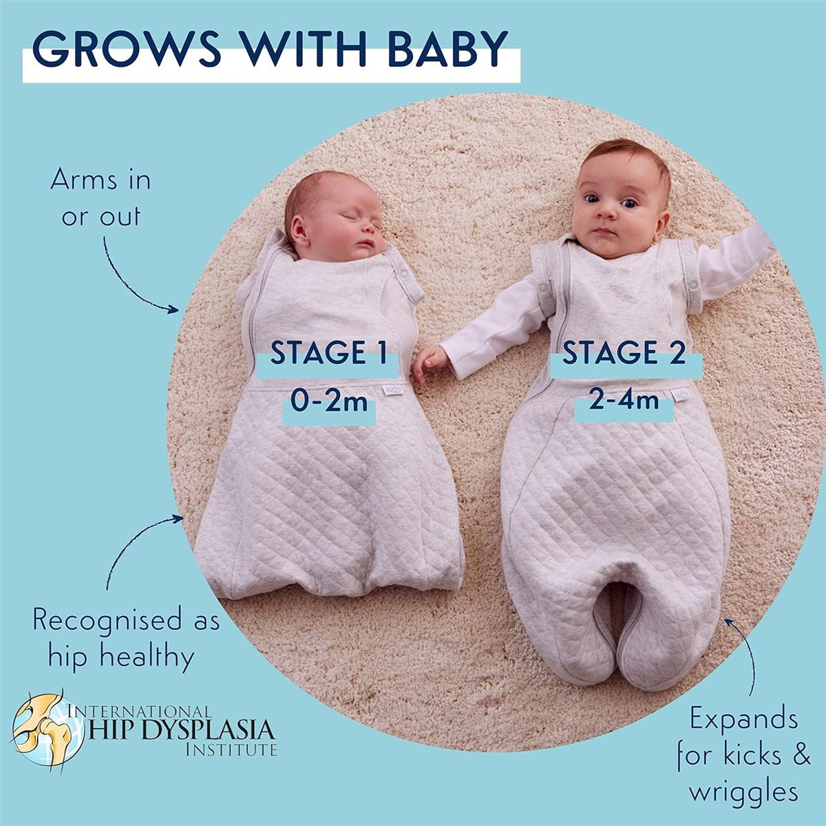 PurFlo Swaddle To Sleep Bag, 2.5 Tog, 0-4 months, All Seasons