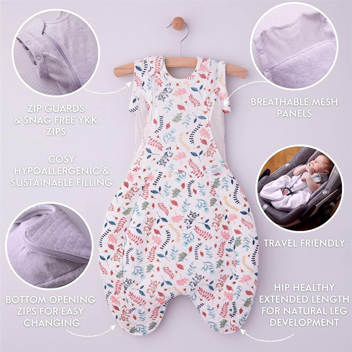 PurFlo Swaddle To Sleep Bag, 2.5 Tog, 0-4 months, All Seasons