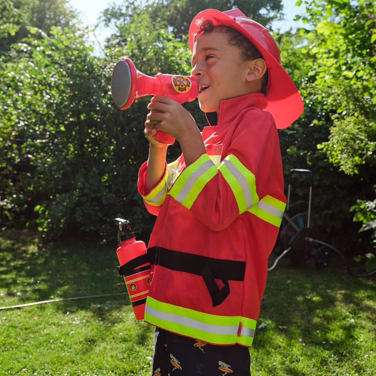 Melissa & Doug Fire Chief Costume Set − Dress Up & Role Play for Boys & Girls | With Extinguisher, Helmet, Badge, Bullhorn & Jacket | Age 3+