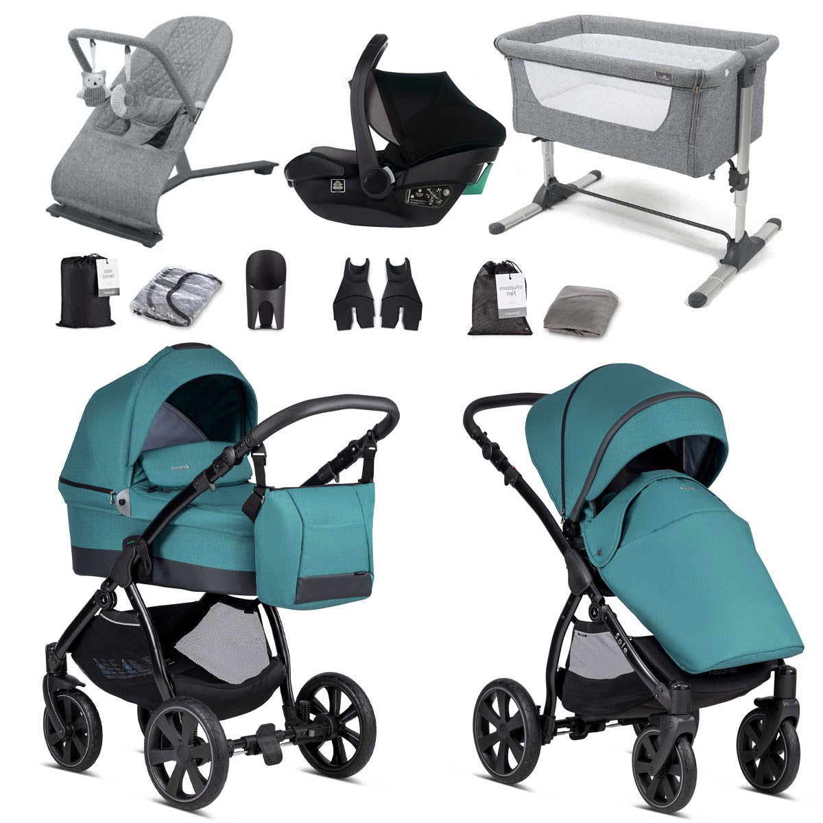 Noordi Sole Go 3in1 Essential Starter Travel & Nursery Bundle, Teal