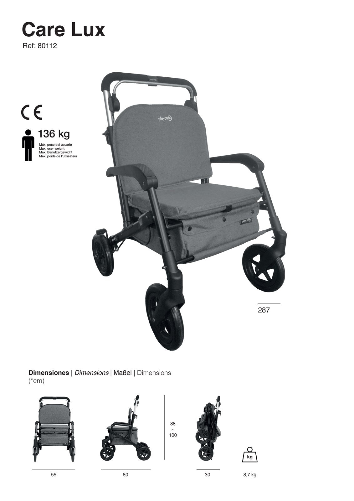 Playcare Care Lux Walking Aid with Cart & Seat