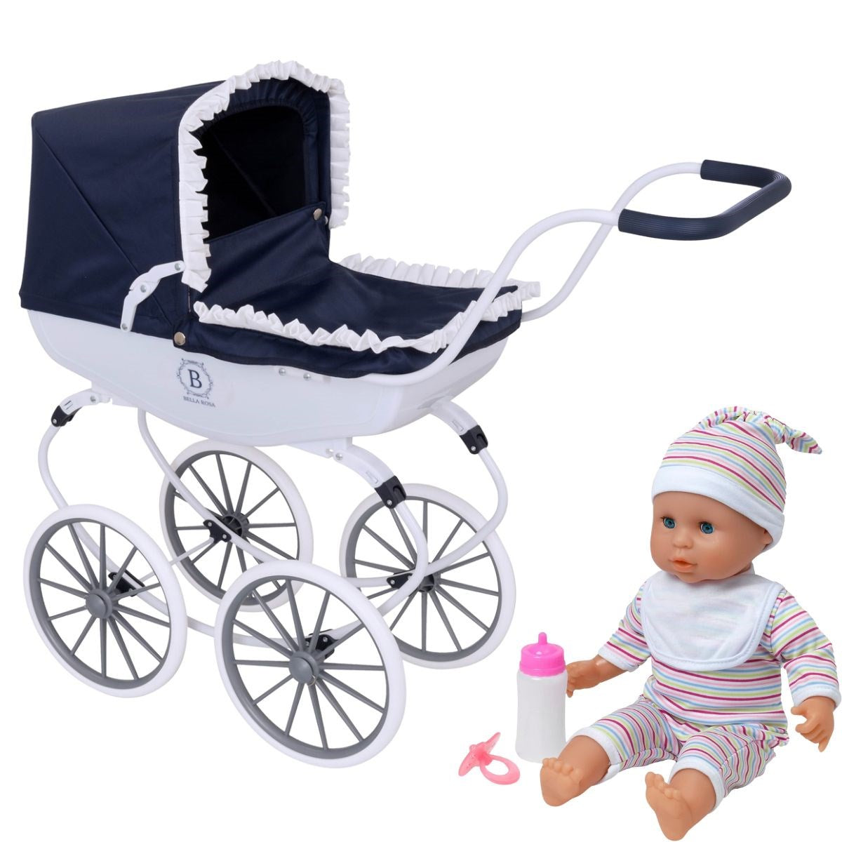 Halsall Toys Bella Rosa Dolls Pram with Baby Joy Doll Bundle, 3+ years