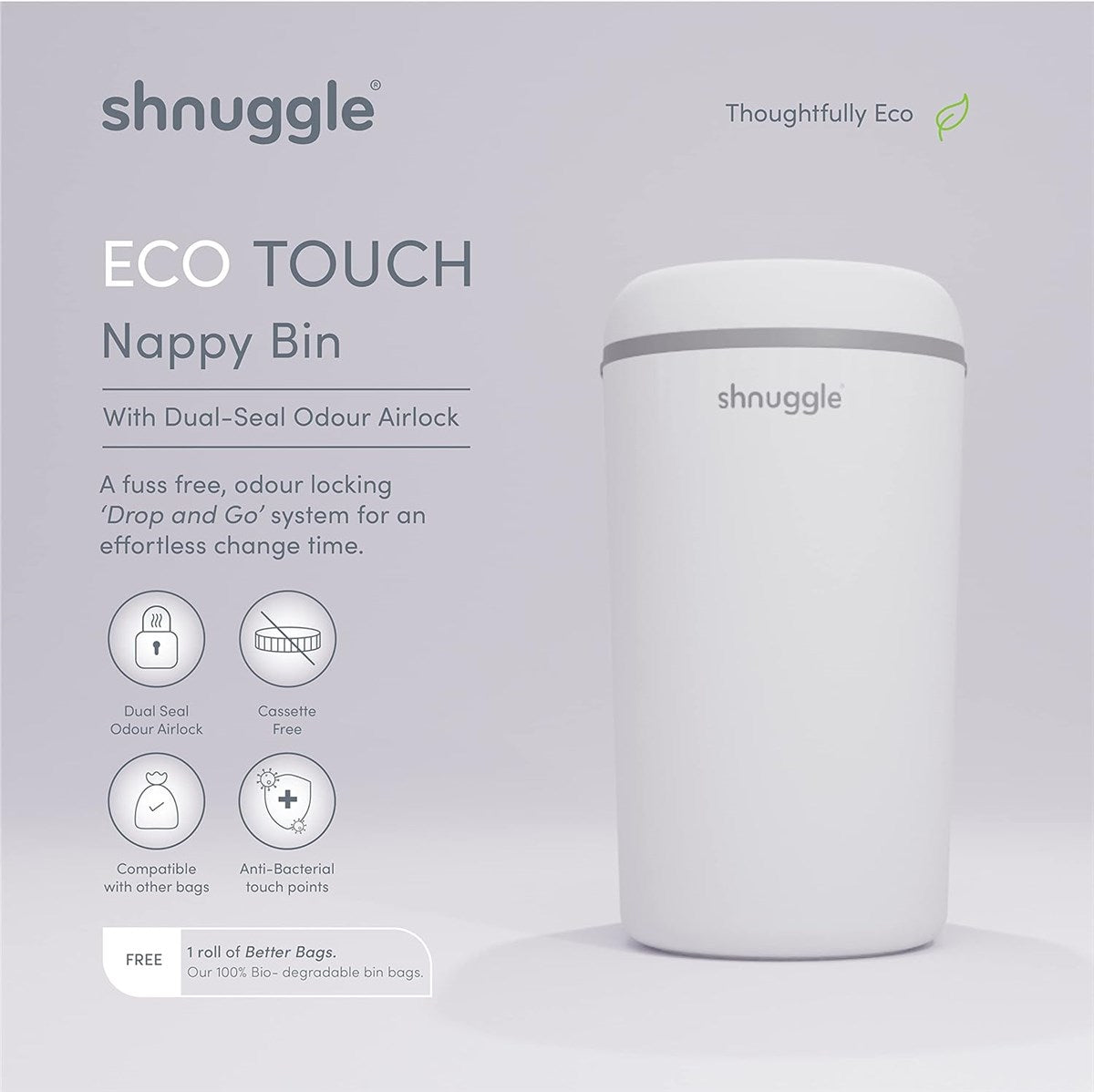 Shnuggle Eco-Touch Nappy Bin + Better Bag Bin Liners