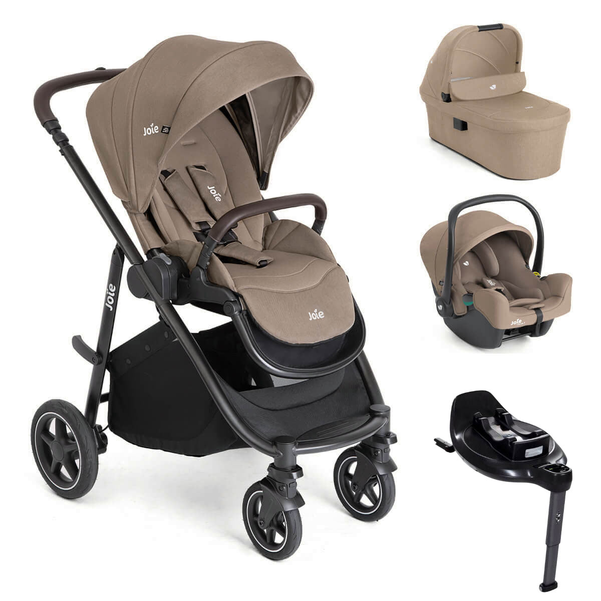 Joie Versatrax On-The-Go Encore 4 Piece Travel System Bundle With Rotating Car Seat, Cashew