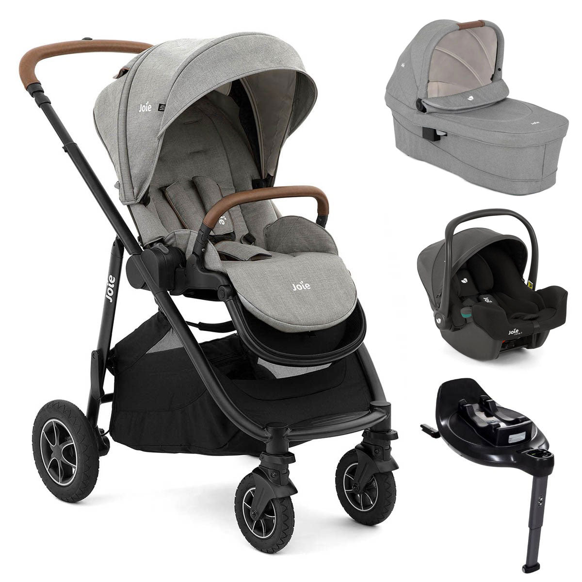 Joie Versatrax On-The-Go Encore 4 Piece Travel System Bundle with Rotating Car Seat, Pebble