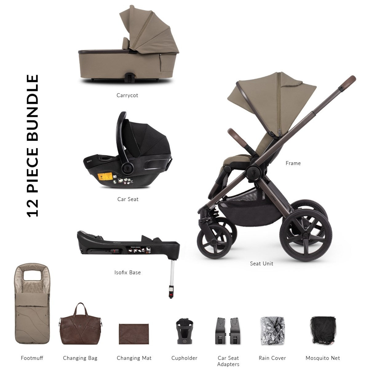 Venicci Upline SE 12 Piece Travel System + Base Bundle