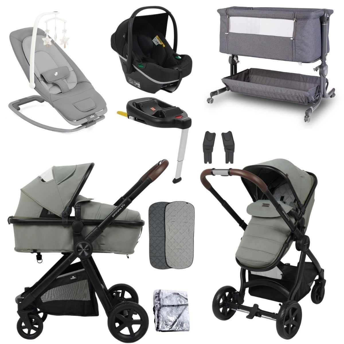 BabyLo Panorama XTi Premium Travel System & Starter Nursery Bundle including Isofix Base 2, Fern Green
