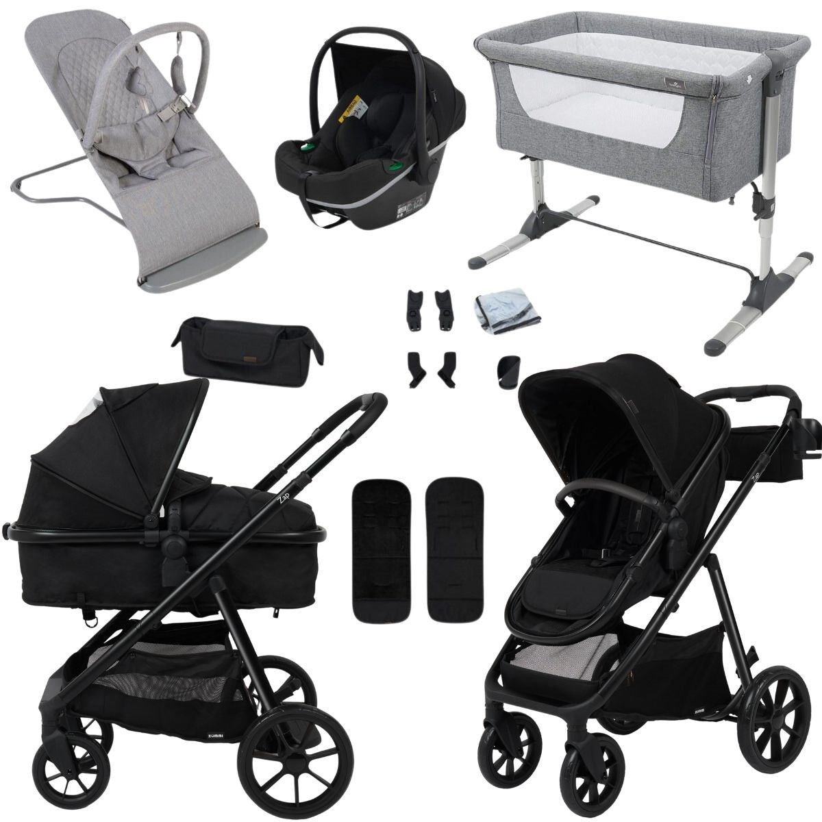 Zummi Zap Essential Travel System & Starter Nursery Bundle, Black