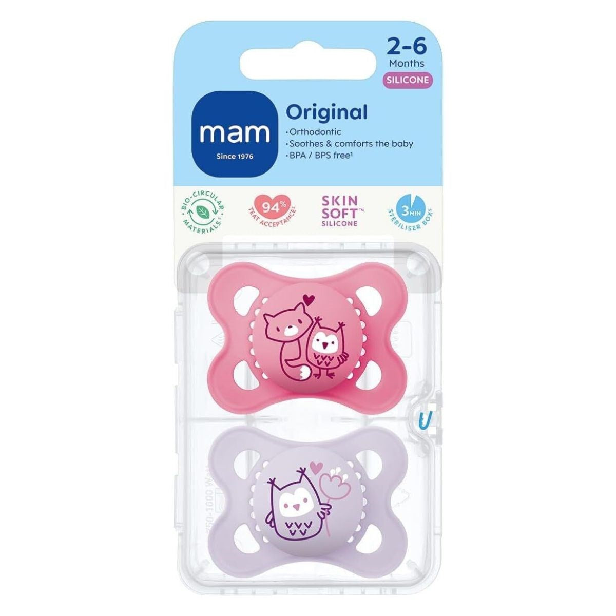MAM Pure Original 2-6M Soother 2pk - Girl