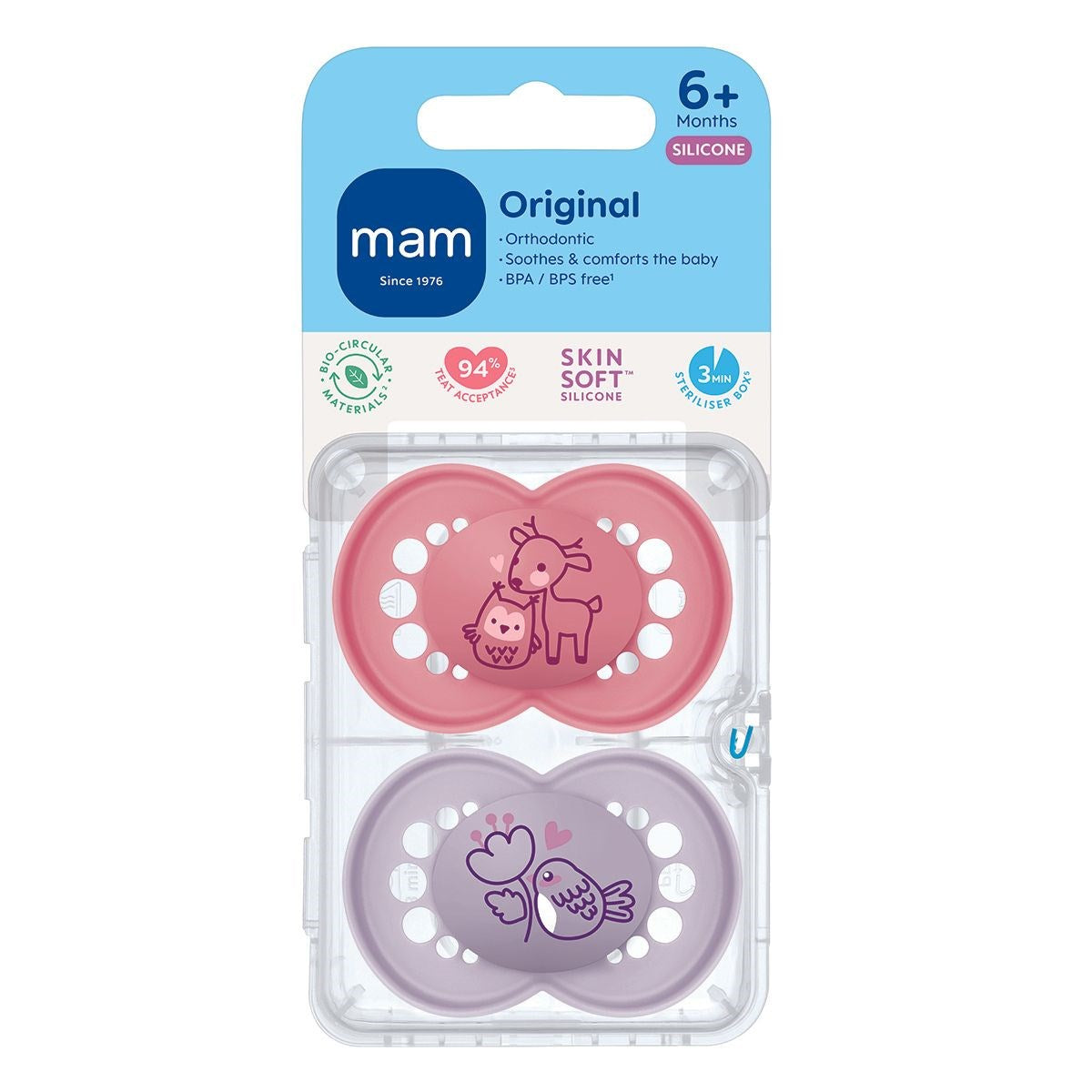 MAM Pure Original 6+M Soother 2pk - Girl