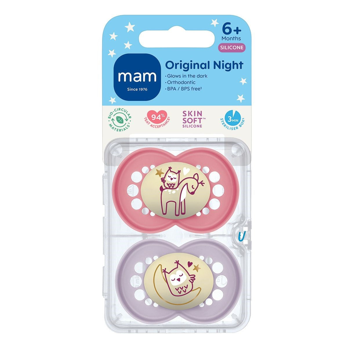 MAM Pure Night 6+M Soother 2pk - Girl