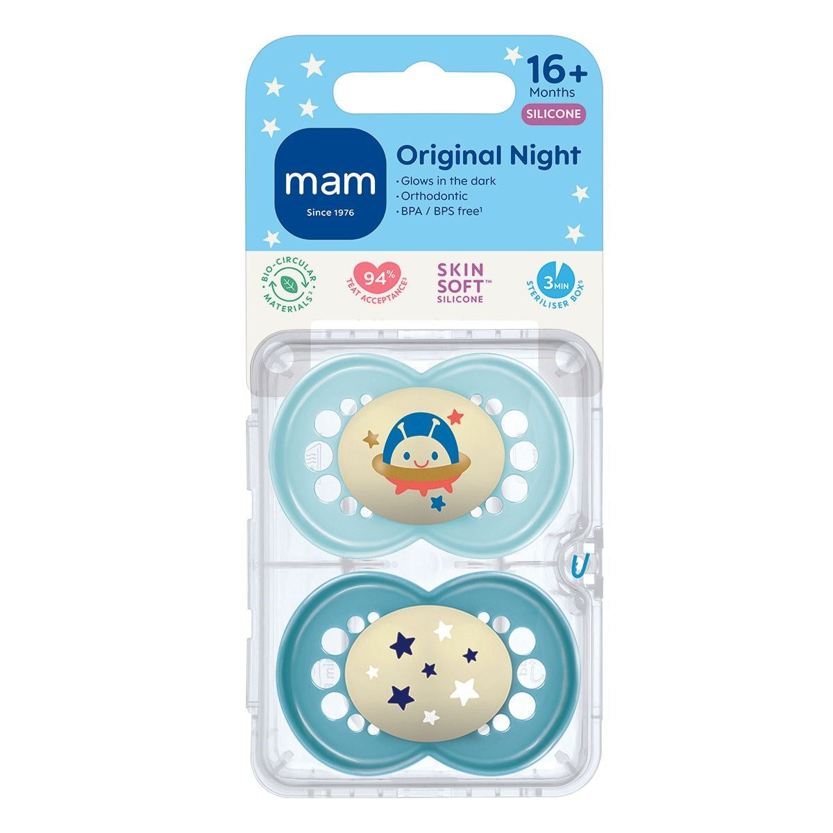 MAM Pure Night 16+M Soother 2pk - Boy