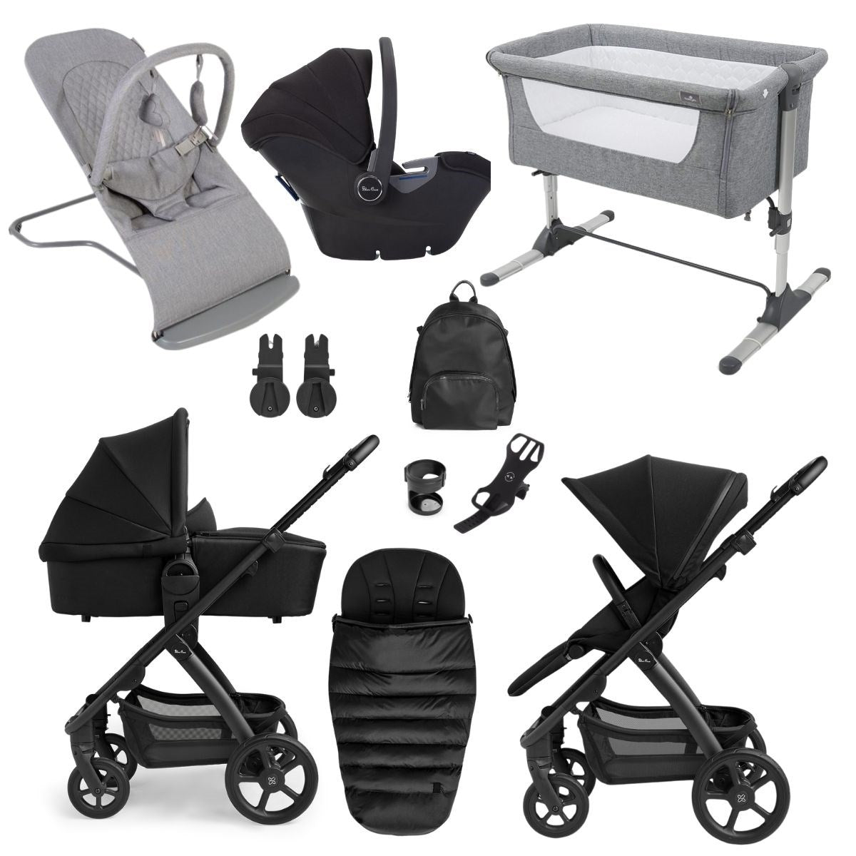 Silver Cross Tide Essential Travel System & Starter Nursery Bundle, Black On Black