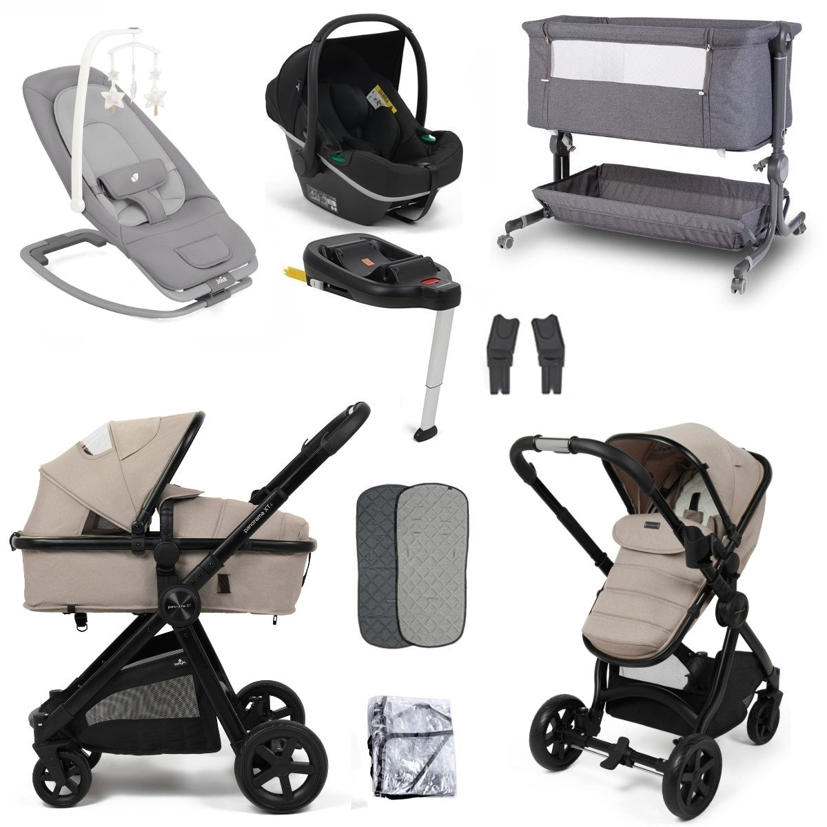 BabyLo Panorama XTi Premium Travel System & Starter Nursery Bundle including Isofix Base 2, Almond