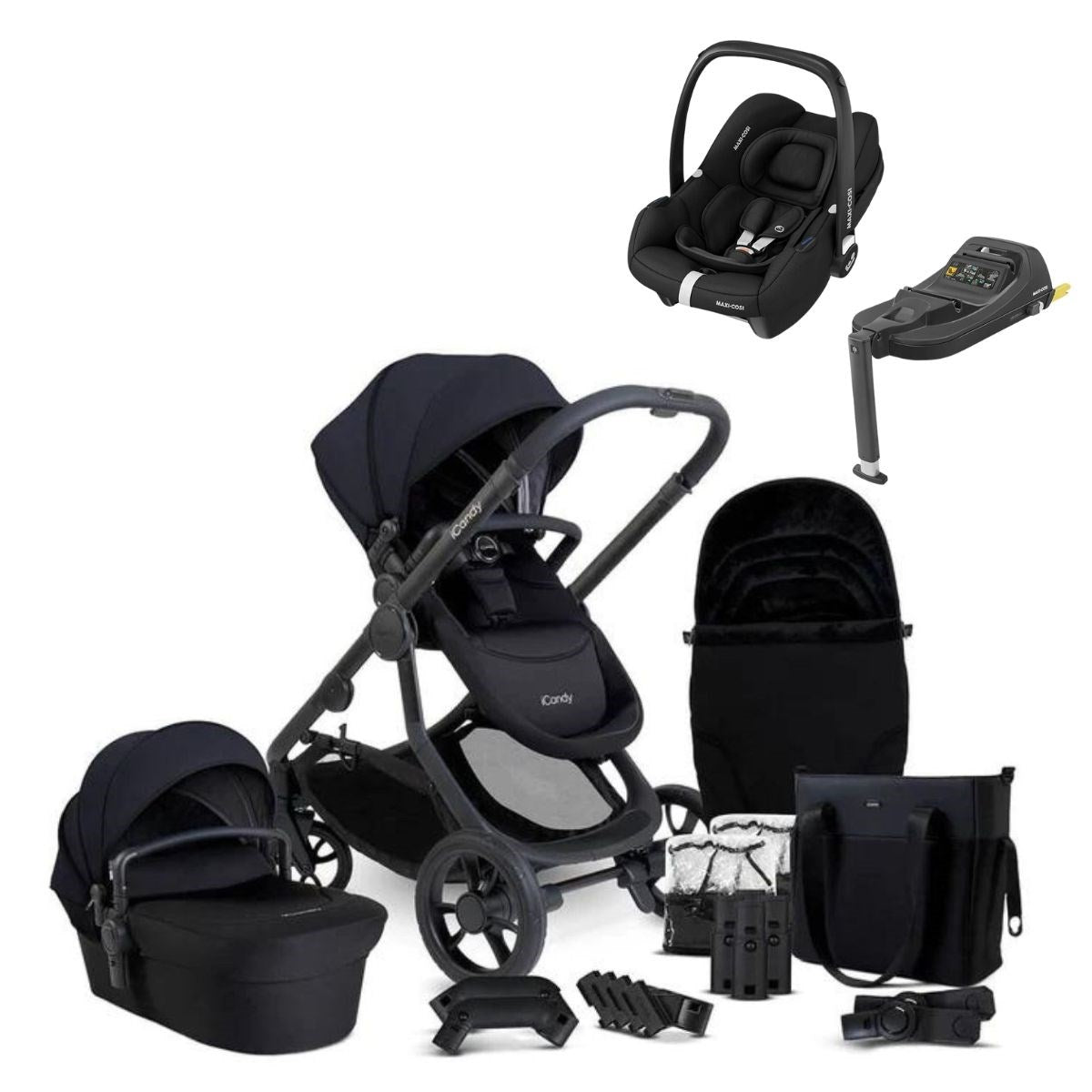 iCandy Orange 4 Complete Bundle Jet Black + Maxi Cosi Cabriofix and Isofix Base,