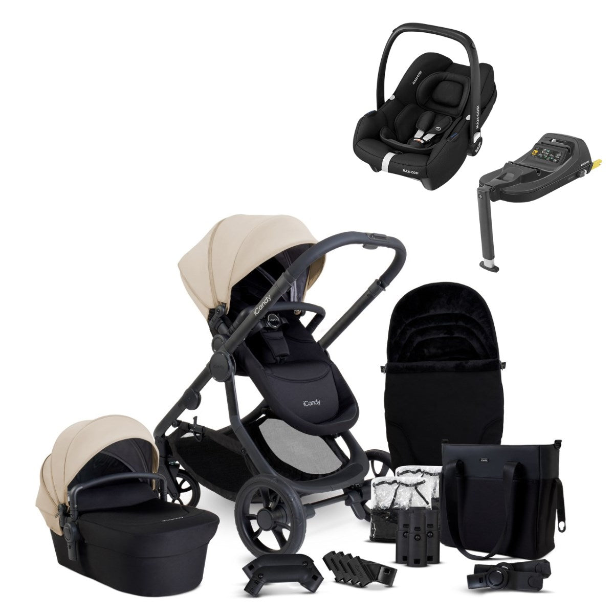 iCandy Orange 4 Complete Bundle Latte + Maxi Cosi Cabriofix and Isofix Base