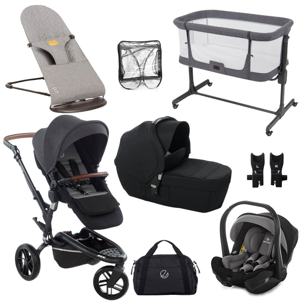 Jane Trider Essential Travel System & Starter Nursery Bundle, Cold Black
