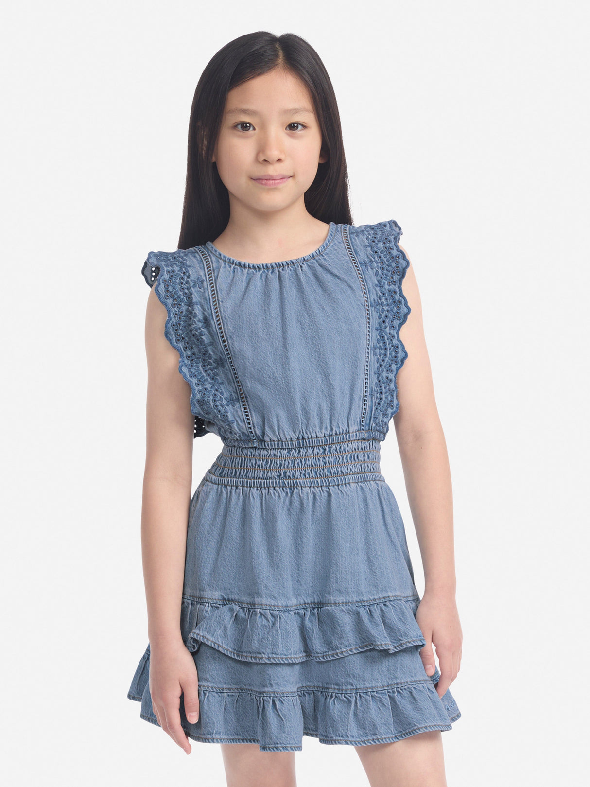 Abercrombie & Fitch Girls Smocked Waist Tiered Dress in Blue