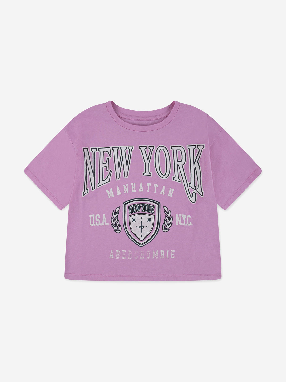 Abercrombie & Fitch Girls New York Crest Boxy T-Shirt in Pink